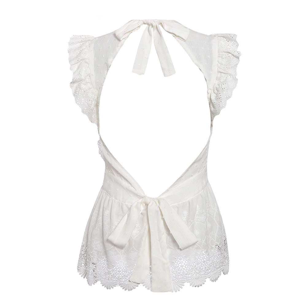 Lace Detailed Backless White Top - Picture 9 of 16